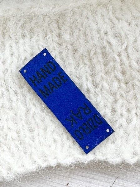 długa metka z ekozamszu  z napisem handmade / dzieło rąk