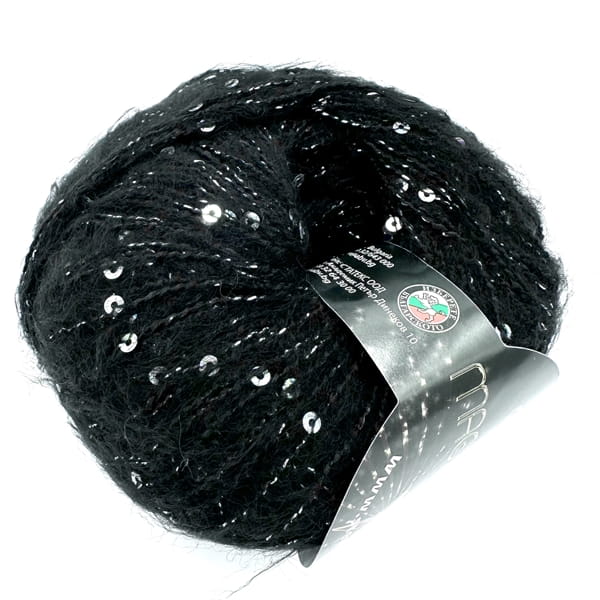 Czarna włóczka fantazyjna ze srebrnymi cekinami - Magic Star Stenli 08