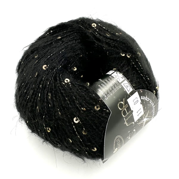 Czarna włóczka fantazyjna ze złotymi cekinami - Magic Star Stenli 11