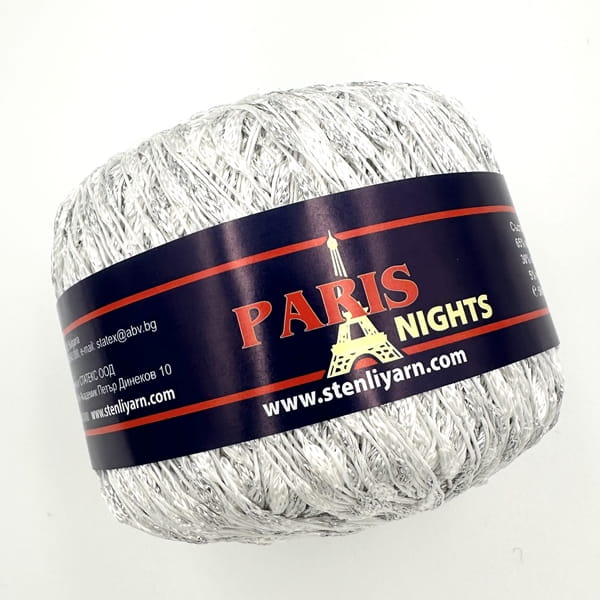 Stenli Paris Night - włóczka fantazyjna - biały ze srebrnym 011