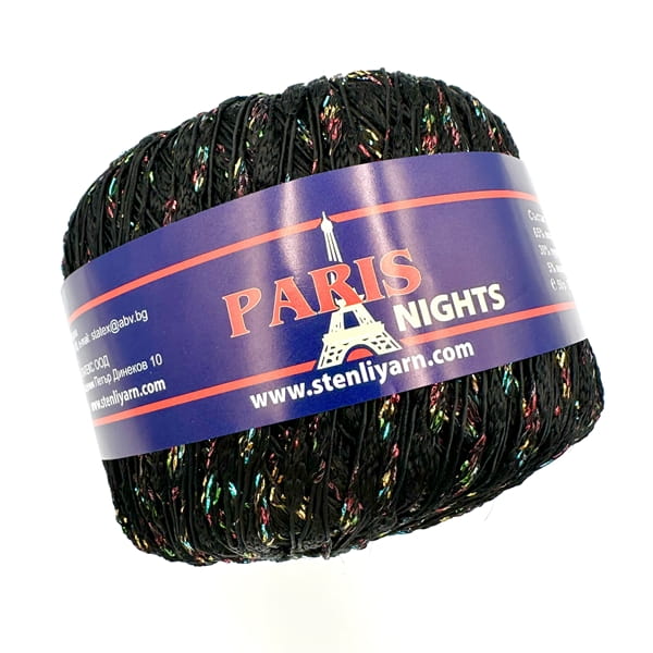 Włóczka z lurexem - Paris Night Stenli - 9932 czarny z kolorowymi nopkami