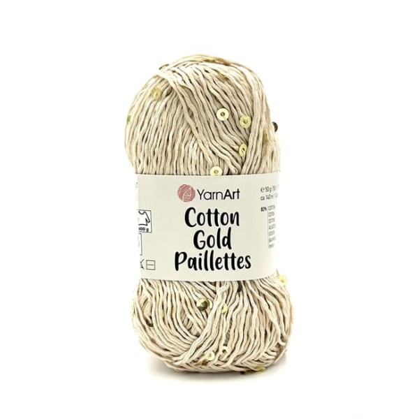 Włóczka bawełniana z cekinami doskonała na letni sweterek Yarnart Cotton Gold Paillettes Dziergaweczki