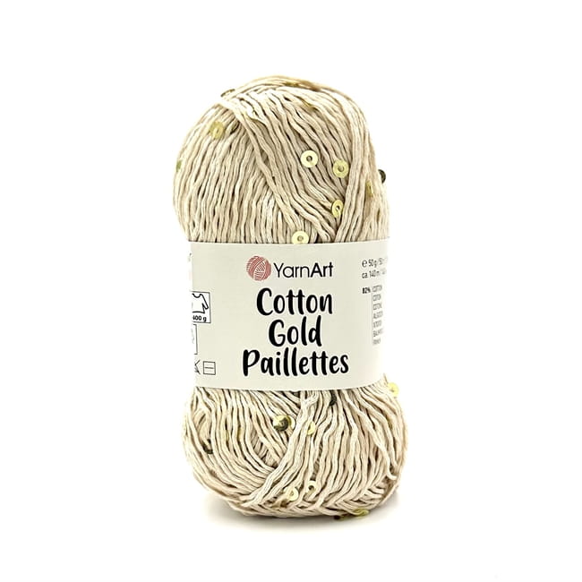 Włóczka bawełniana z cekinami doskonała na letni sweterek Yarnart Cotton Gold Paillettes Dziergaweczki