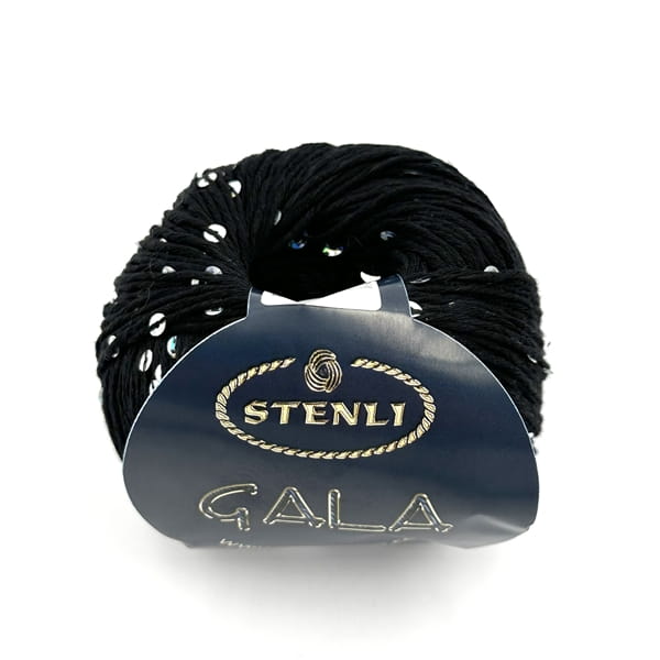 Stenli Gala 2491 czarny - włóczka bawełniana z cekinami